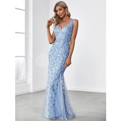 Společenské šaty bleděmodré dlouhé tylové bodycon - EP07886BL | Modion.cz