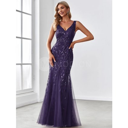 Společenské dlouhé šaty fialové – Dione (přední pohled)