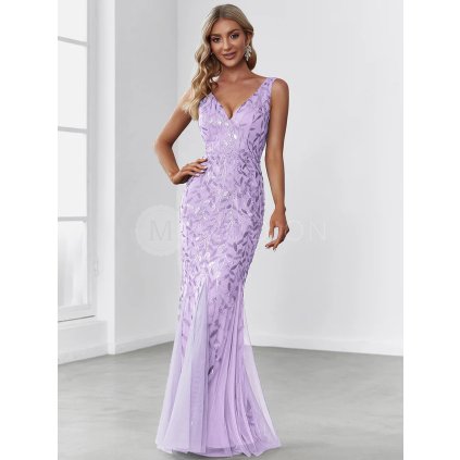 Společenské šaty fialové levandulové dlouhé tylové bodycon - EP07886LV | Modion.cz