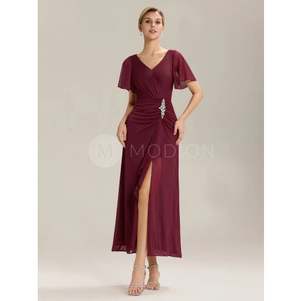 Společenské dlouhé šaty vínové červené – Dahlia (přední pohled)