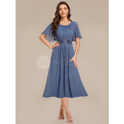 Společenské šaty modrošedé dlouhé s krajkou - EE02961DN | Modion.cz