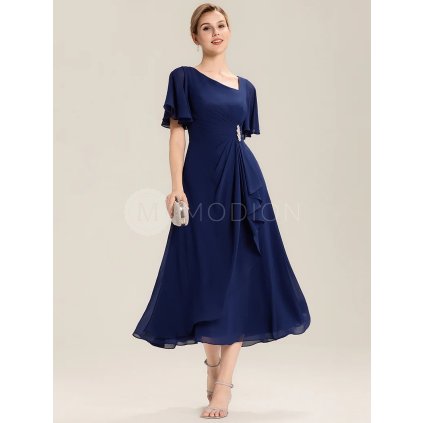 Společenské midi šaty tmavě modré – Solenne (přední pohled)