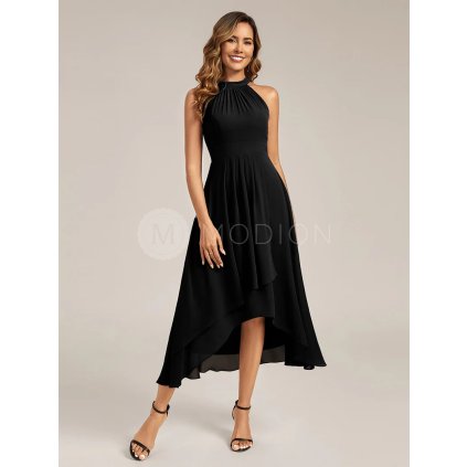 Plesové šaty černé asymetrické s halter výstřihem – Ever Pretty EG31927BK