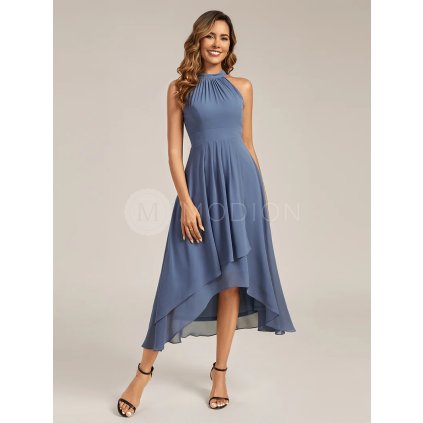Šaty na večírek modrošedé asymetrické s halter výstřihem – Ever Pretty EG31927DN