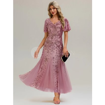 Společenské dlouhé šaty starorůžové – Mirabella (přední pohled)