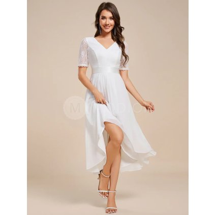 Společenské šaty bílé krátké v předu asymetrické midi v zadu - EG04489WH | Modion.cz