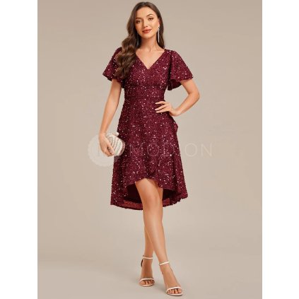 Společenské midi šaty vínové červené – Tiziana (přední pohled)