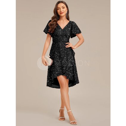 Společenské midi šaty černé – Tiziana (přední pohled)