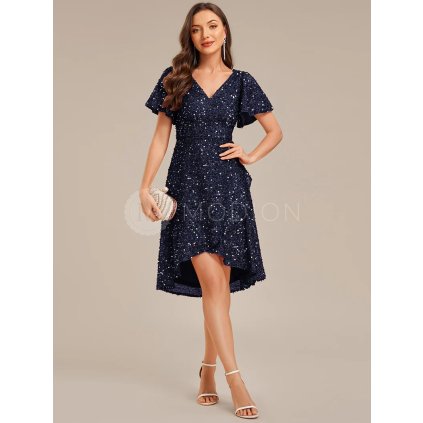 Společenské midi šaty tmavě modré – Tiziana (přední pohled)