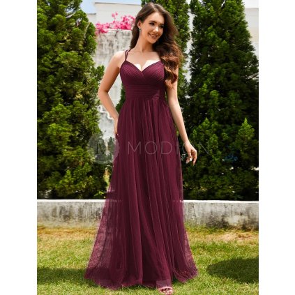 Společenské dlouhé šaty vínové červené – Bellisima (celkový pohled)
