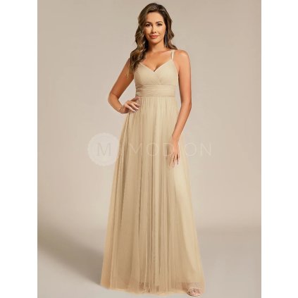 Společenské dlouhé šaty béžové – Bellisima (celkový pohled)