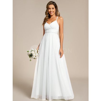 Svatební šaty bílé dlouhé tylové s áčkovým střihem – Ever Pretty ESS0056WH