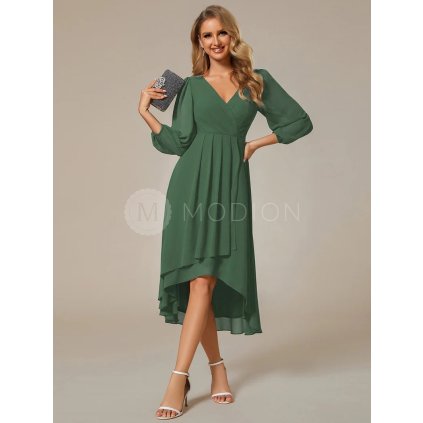 Společenské midi šaty zelené eukalypt – Vivienne (přední pohled)