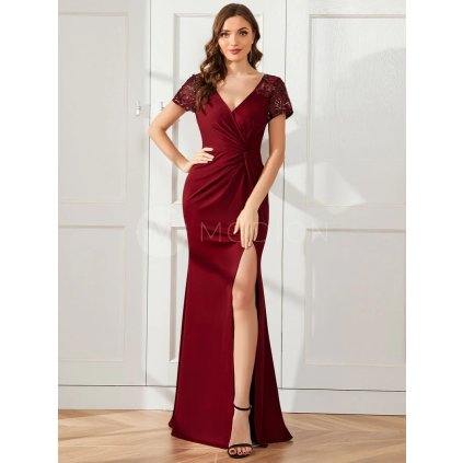 Společenské šaty dlouhé červené žerzejové s flitry – Ever Pretty EM01669BD, prodává Modion.cz