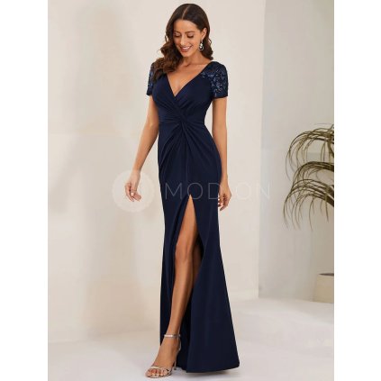 Společenské šaty tmavě modré dlouhé s rozparkem - EM01669NB | Modion.cz