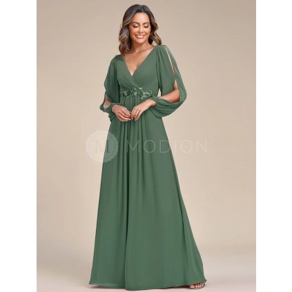 Společenské dlouhé šaty zelené eukalypt – Hannelore (přední pohled)