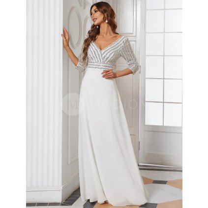Společenské šaty dlouhé bílé šifonové s flitrovým zdobením – Ever Pretty EP00751WH, prodává Modion.cz