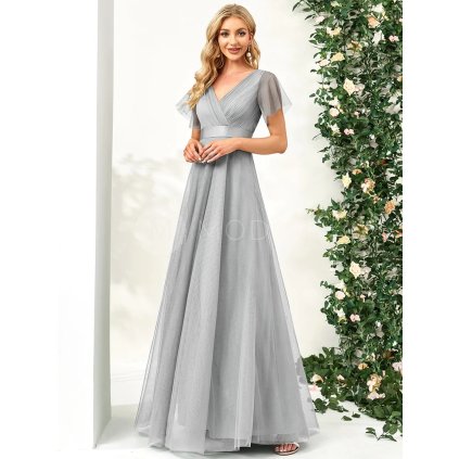 Společenské dlouhé šaty šedé – Elodie (přední pohled)