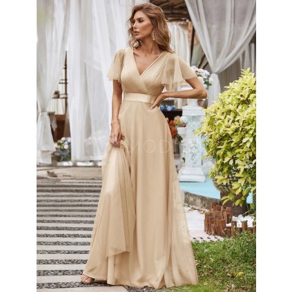 Společenské šaty dlouhé béžové tylové – Ever Pretty EP07962CH, prodává Modion.cz