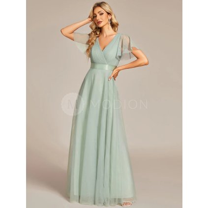 Společenské dlouhé šaty mátové zelené – Elodie (přední pohled)