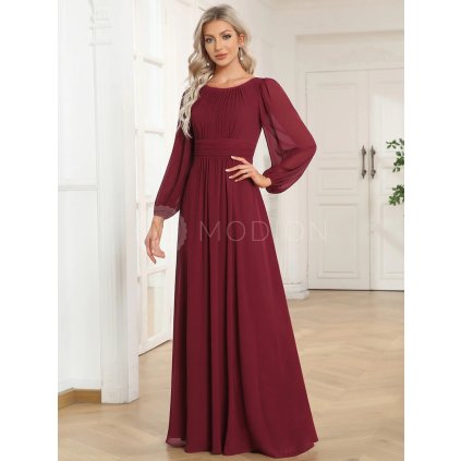 Společenské dlouhé šaty vínové červené – Leonessa (přední pohled)