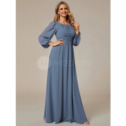 Společenské dlouhé šaty modrošedé – Leonessa (přední pohled)