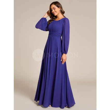 Společenské dlouhé šaty modré safírové – Leonessa (přední pohled)