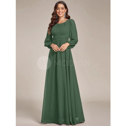 Společenské dlouhé šaty zelené eukalypt – Leonessa (přední pohled)