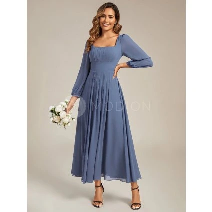 Společenské dlouhé šaty modrošedé – Bellatrix (celkový pohled)