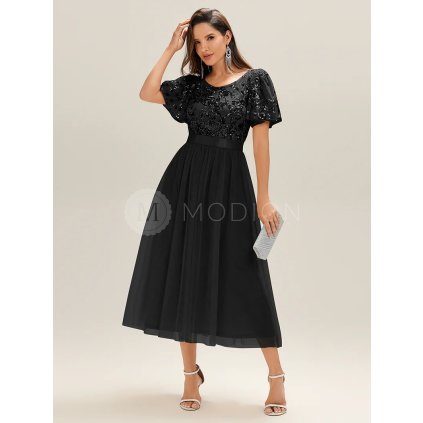 Společenské dlouhé šaty černé – Delphine (přední pohled)