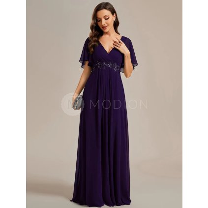 Elegantní společenské šaty tmavě fialové - EE01960DP | Modion.cz