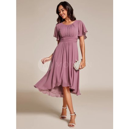 Společenské krátké šaty starorůžové – Livia (přední pohled)