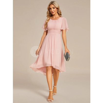 Společenské krátké šaty růžové – Livia (přední pohled)