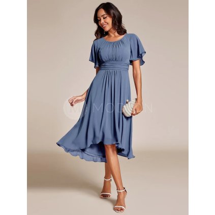 Společenské krátké šaty modrošedé – Livia (přední pohled)