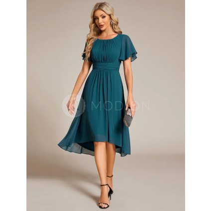 Společenské krátké šaty modré petrolejové – Livia (přední pohled)