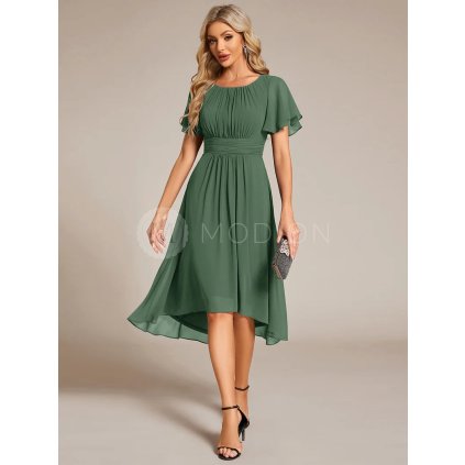 Společenské krátké šaty zelené eukalypt – Livia (přední pohled)
