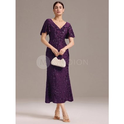 Společenské dlouhé šaty fialové – Leonessa (přední pohled)