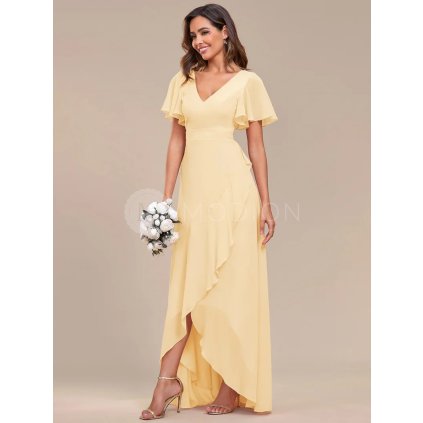 Šaty na svatbu žluté dlouhé šifonové s volánky a asymetrickým lemem – Ever Pretty ES01749YL