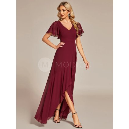 Společenské midi šaty vínové červené – Carmela (přední pohled)