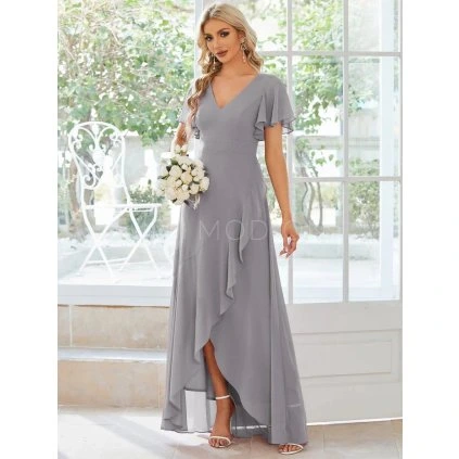 Společenské midi šaty šedé – Carmela (celkový pohled)