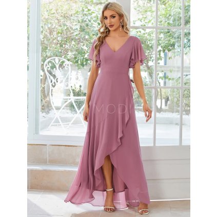 Společenské midi šaty starorůžové – Carmela (přední pohled)