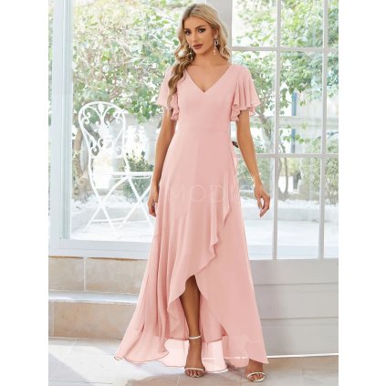 Společenské midi šaty růžové – Carmela (přední pohled)