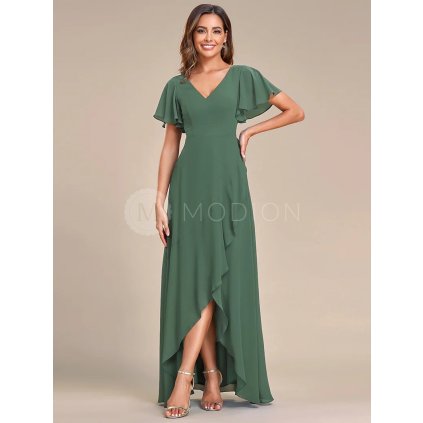 Společenské midi šaty zelené eukalypt – Carmela (přední pohled)