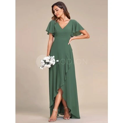 Společenské midi šaty zelené eukalypt – Carmela (celkový pohled)