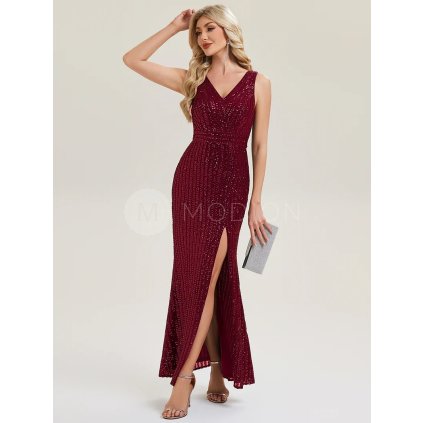 Společenské dlouhé šaty vínové červené – Dominique (přední pohled)