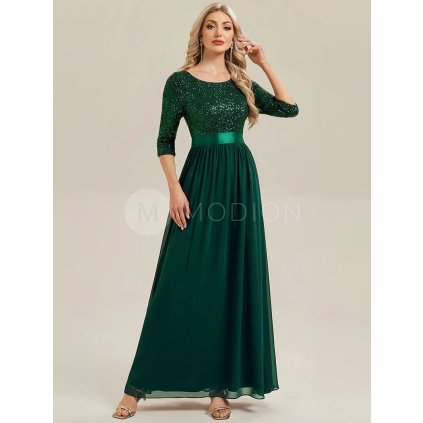 Zelené smaragdové společenské šaty dlouhé třpytivé s polodlouhým rukávem – Ever Pretty EE00686DG