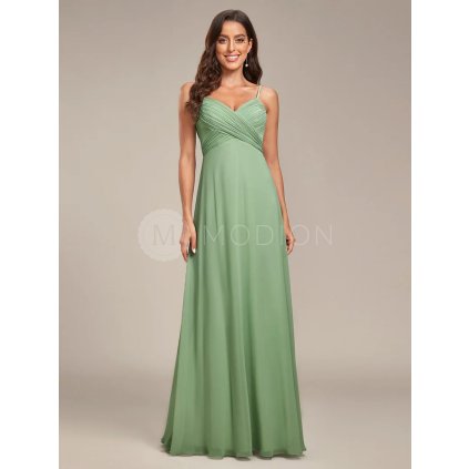 Společenské dlouhé šaty zelené šalvěj – Plumeria (přední pohled)