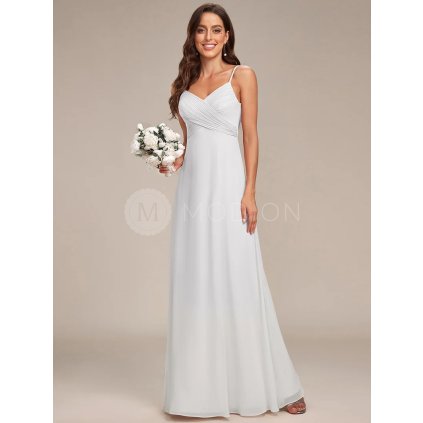 Společenské šaty dlouhé bílé šifonové na ramínka – Ever Pretty ES80026WH