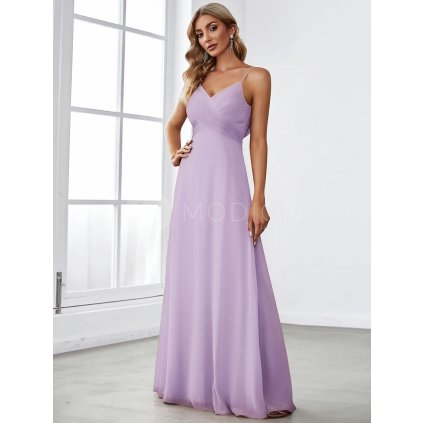 Společenské šaty dlouhé fialové šifonové na ramínka – Ever Pretty ES80026FL