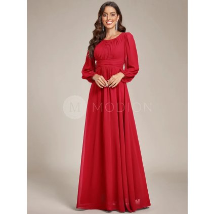 Společenské dlouhé šaty červené – Leonessa (přední pohled)